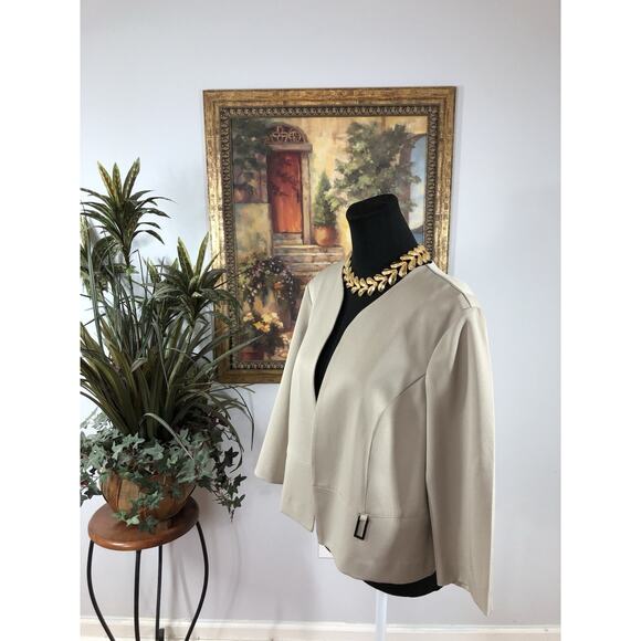 Maya Brooke Women’s Beige Open Front Jacket Size 12 – 3/4 Sleeve Dressy Blazer - Picture 4 of 9